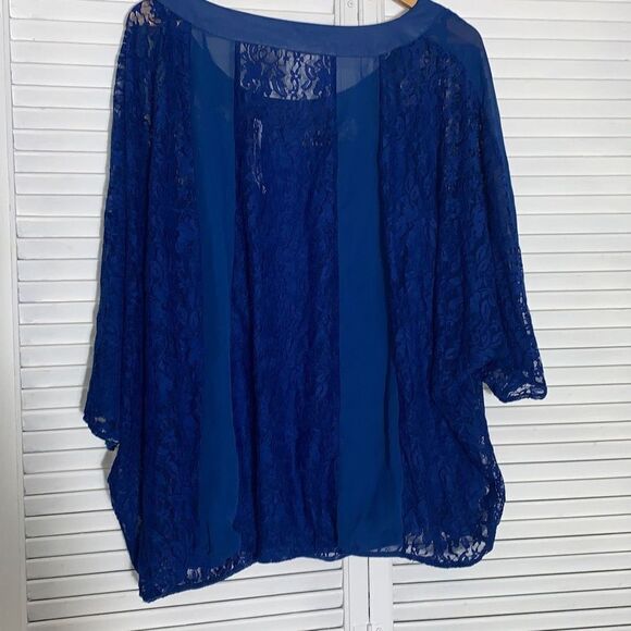 NWT Blue Sheer Lace Double Layered Floaty Top Size 3X - Picture 11 of 16